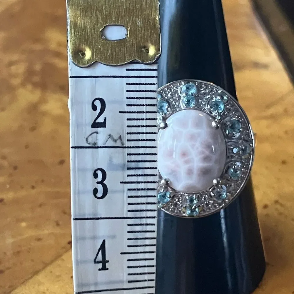 Natrolite Blue Apatite Sterling Silver Cocktail Ring Size 8